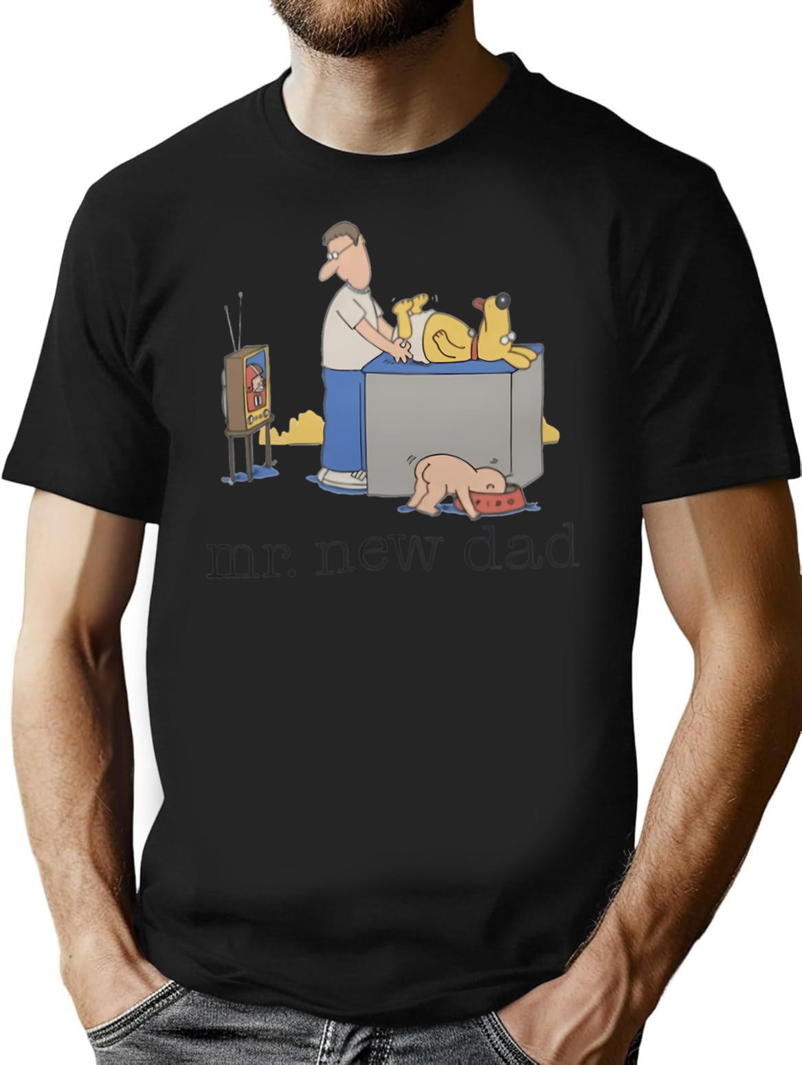 Mr. New Dad Baby Diaper Dog T-Shirt for Men & Women, T-Shirts Graphic Tee - Black