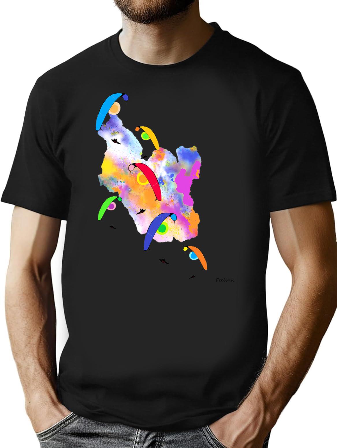 Paraglider Paragliding Color Pilot Thermals Acro T-Shirt for Men & Women, T-Shirts Graphic Tee - Black