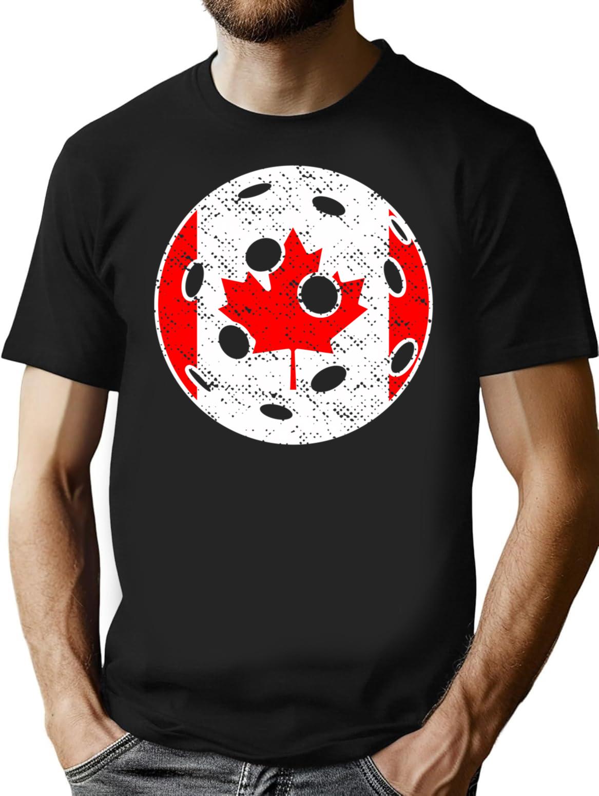 Pickleball Canada Flag T-Shirt for Men & Women, T-Shirts Graphic Tee - Black