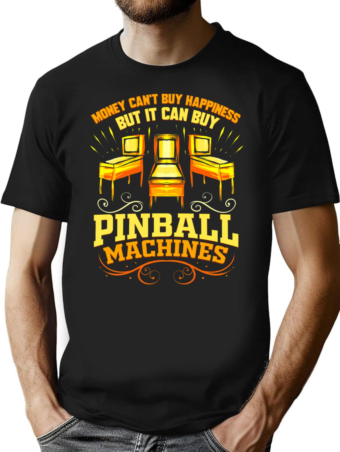 Pinball Machine Buy Happiness Funny Retro Arcade T-Shirt for Men & Women, T-Shirts Graphic Tee - Black