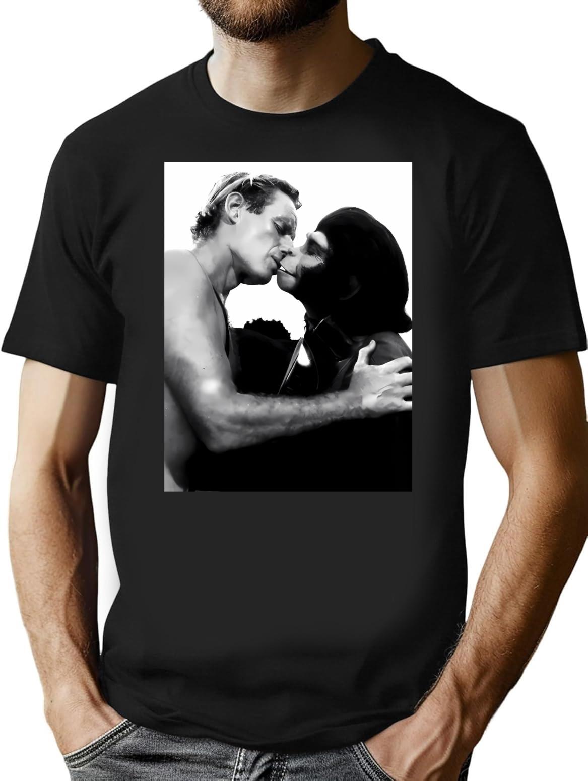 Planet Ape Kiss T-Shirt for Men & Women, T-Shirts Graphic Tee - Black