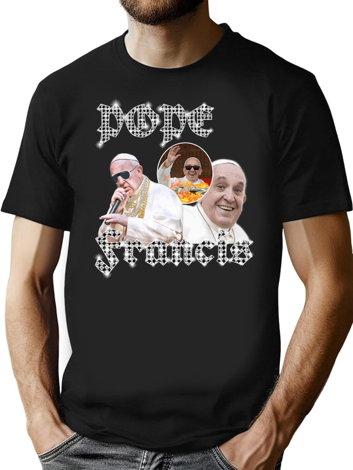 Pope Francis Vintage Rap Tee T-Shirt for Men & Women, T-Shirts Graphic Tee - Black