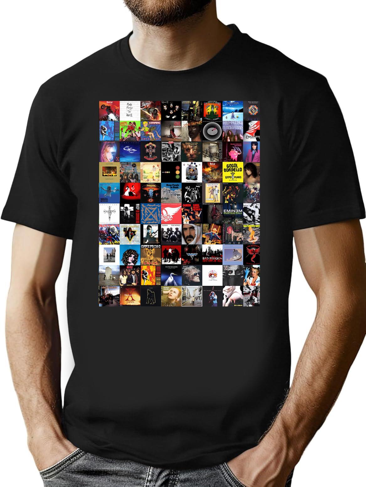 Retro Album Cover Collage T-Shirt for Men & Women, T-Shirts Graphic Tee - Black