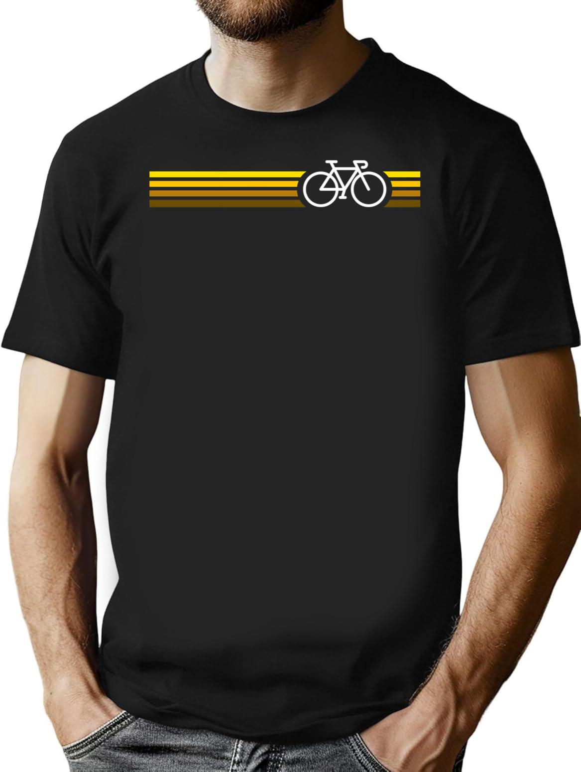 Retro Biking Style Yellow T-Shirt for Men & Women, T-Shirts Graphic Tee - Black