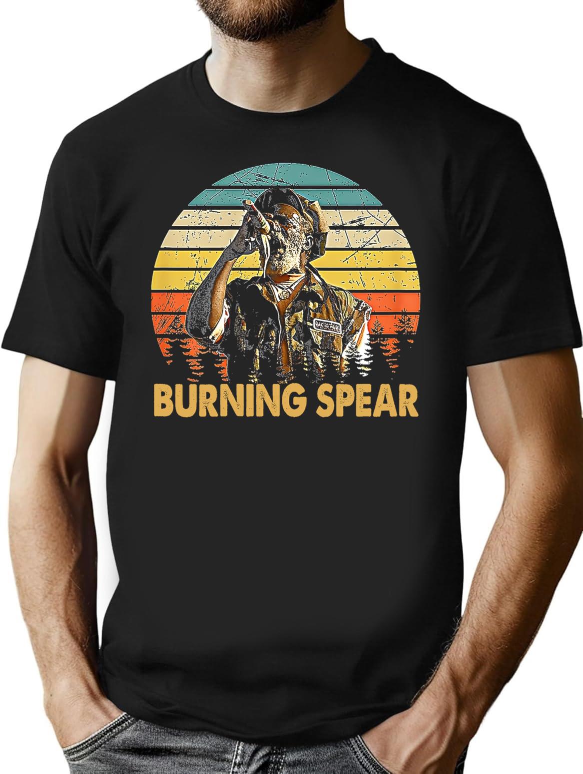 Retro Burning Art Spear Music Jamaican Singers Premium Heavyweight Cotton T-Shirt - Black