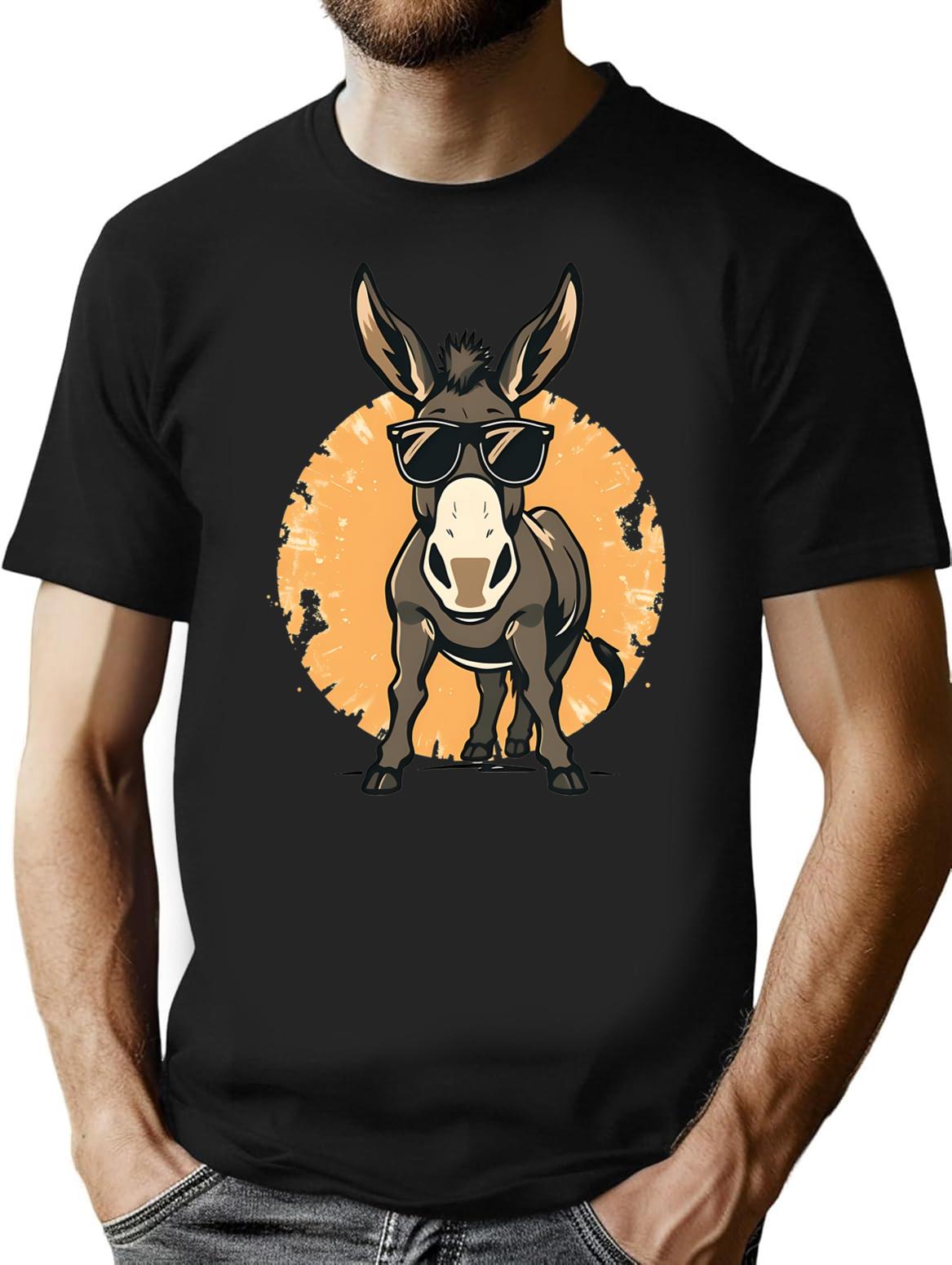 Retro Donkey With Sunglasses Funny Farm T-Shirt for Men & Women, T-Shirts Graphic Tee - Black