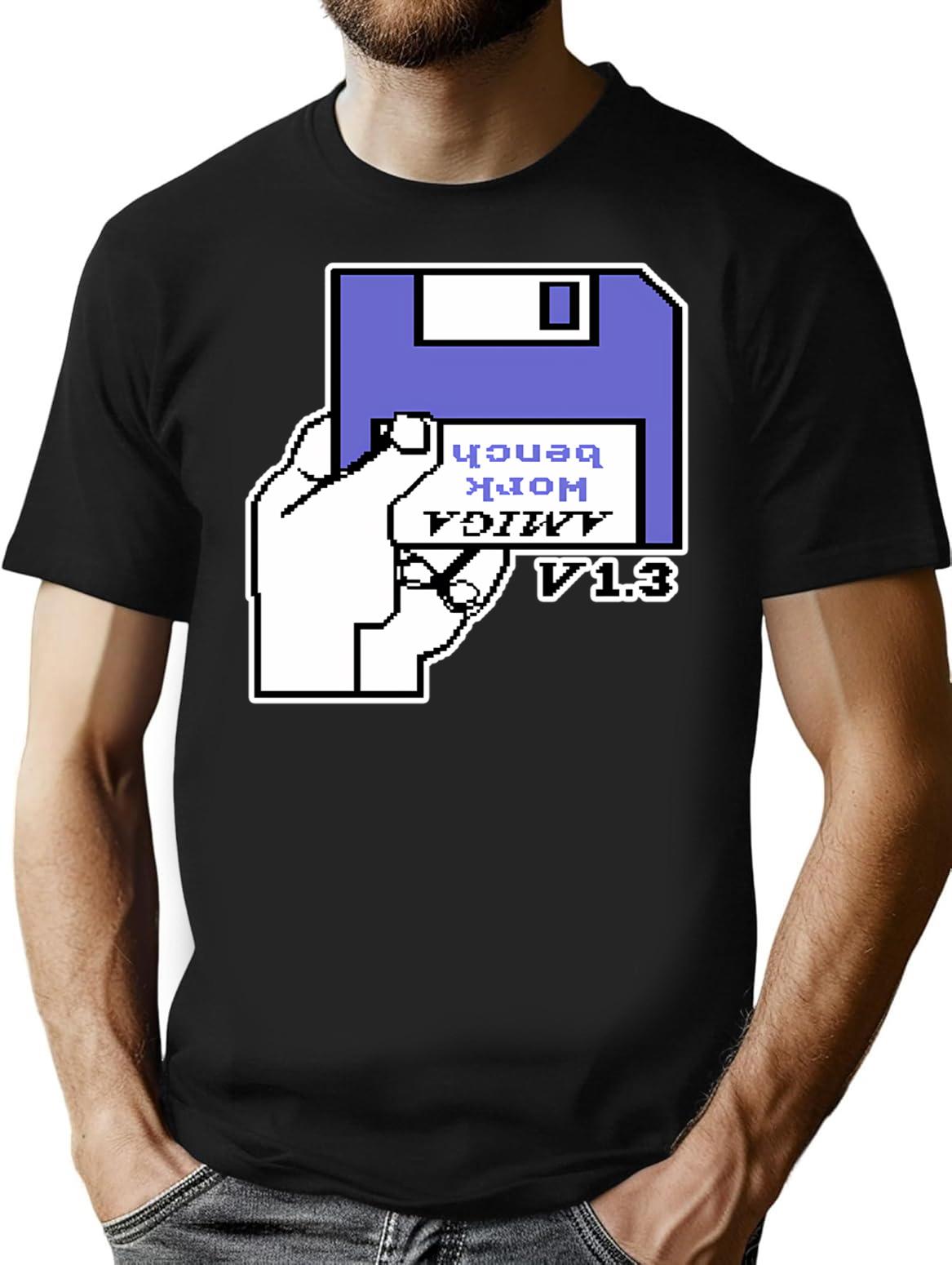 Retro Video Games Commodore Amiga Workbench Insert Disk T-Shirt for Men & Women, T-Shirts Graphic Tee - Black