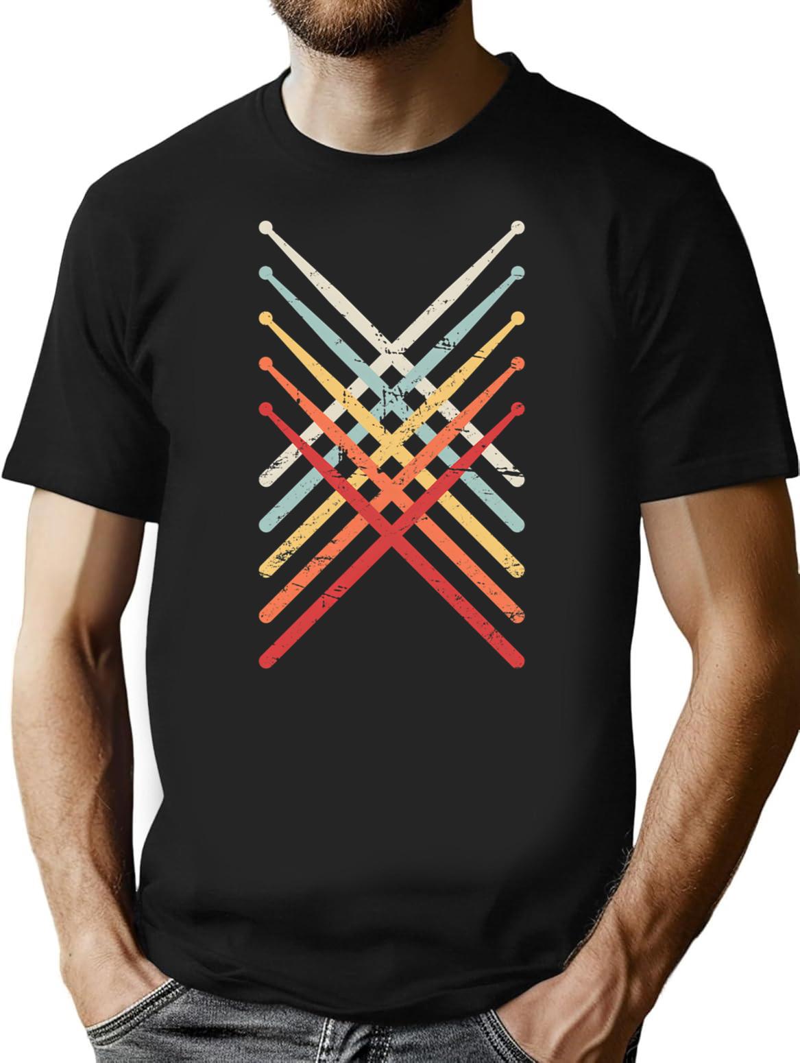 Retro Vintage Drumsticks T-Shirt for Men & Women, T-Shirts Graphic Tee - Black