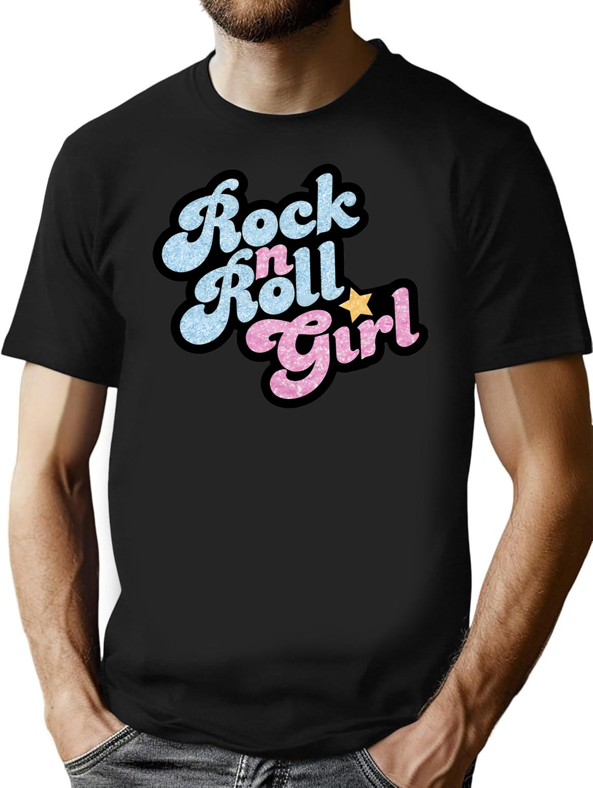 Rock N' Roll Girl T-Shirt for Men & Women, T-Shirts Graphic Tee - Black