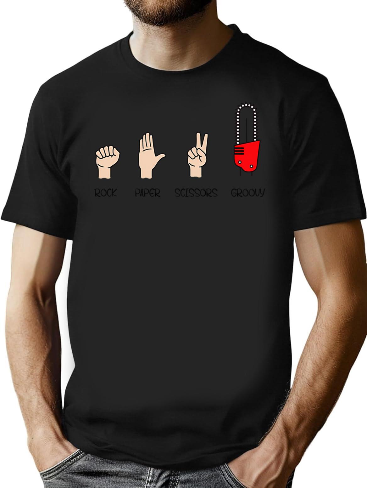 Rock Paper Scissors Groovy T-Shirt for Men & Women, T-Shirts Graphic Tee - Black