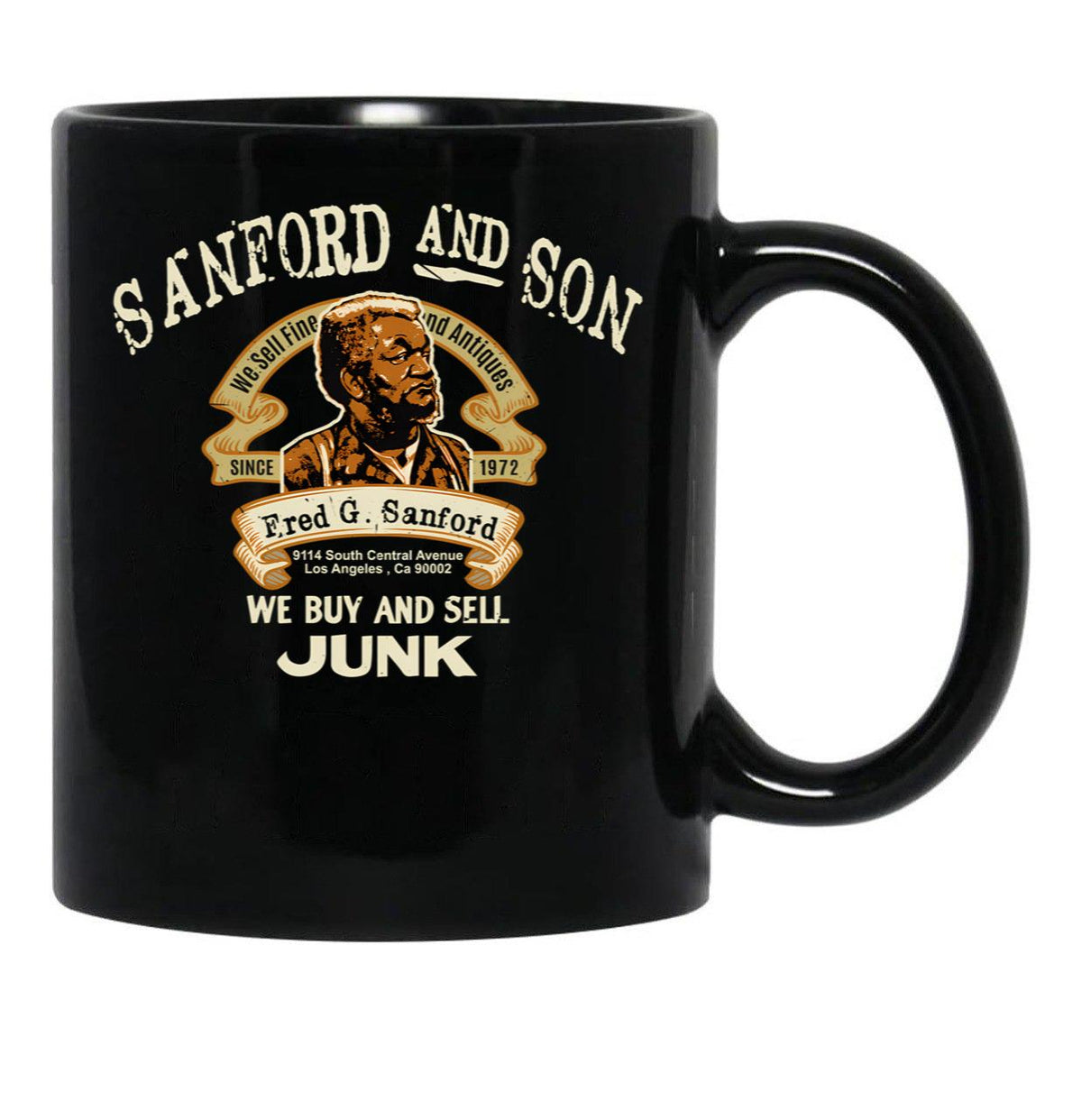 Sanford And Son Fred Sanford Seller Of Fine Second Hand Antiques Black Coffee Mug, Gift Coffee Mug - Black