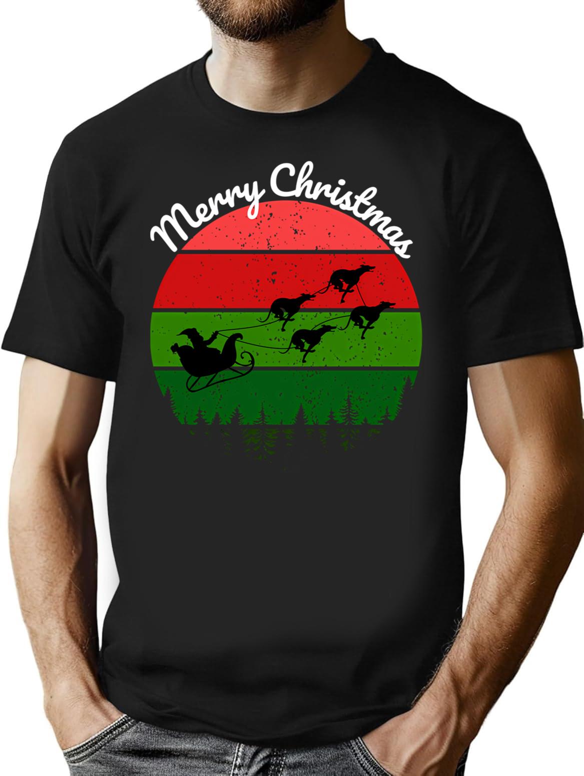 Santas Sleigh Pulled By Greyhounds T-Shirt for Men & Women, T-Shirts Graphic Tee - Black