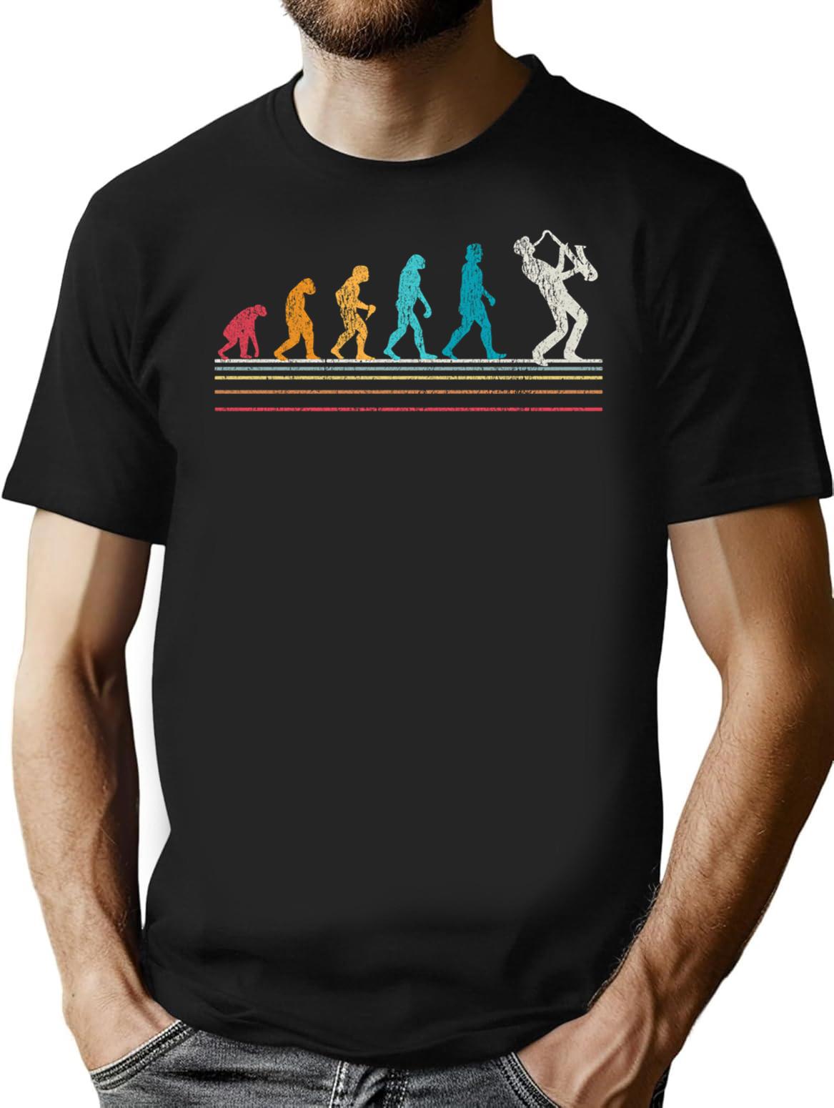 Saxophone Evolution Sax Retro Gift T-Shirt for Men & Women, T-Shirts Graphic Tee - Black