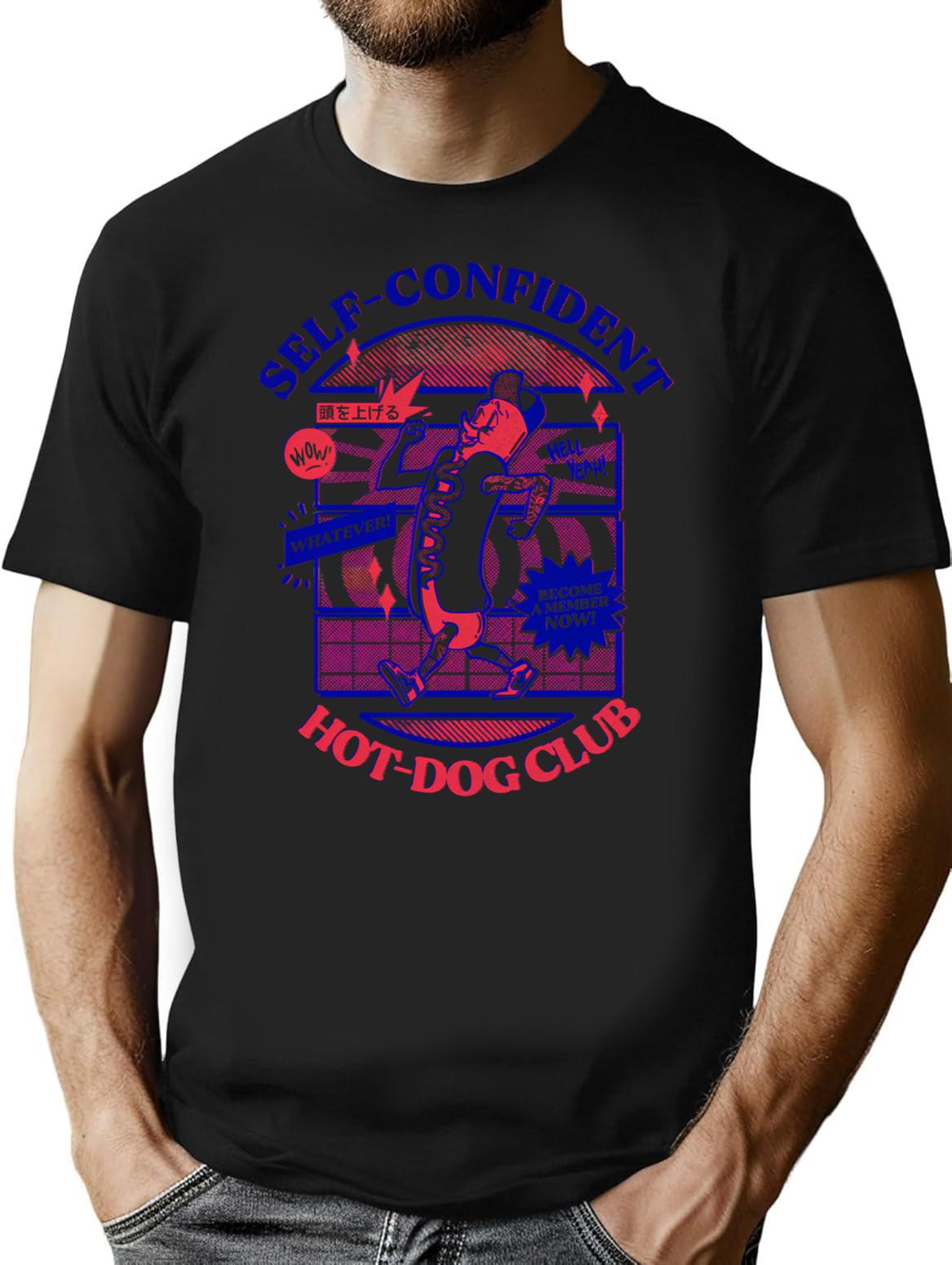 Self-Confident Hot-Dog Club T-Shirt for Men & Women, T-Shirts Graphic Tee - Black