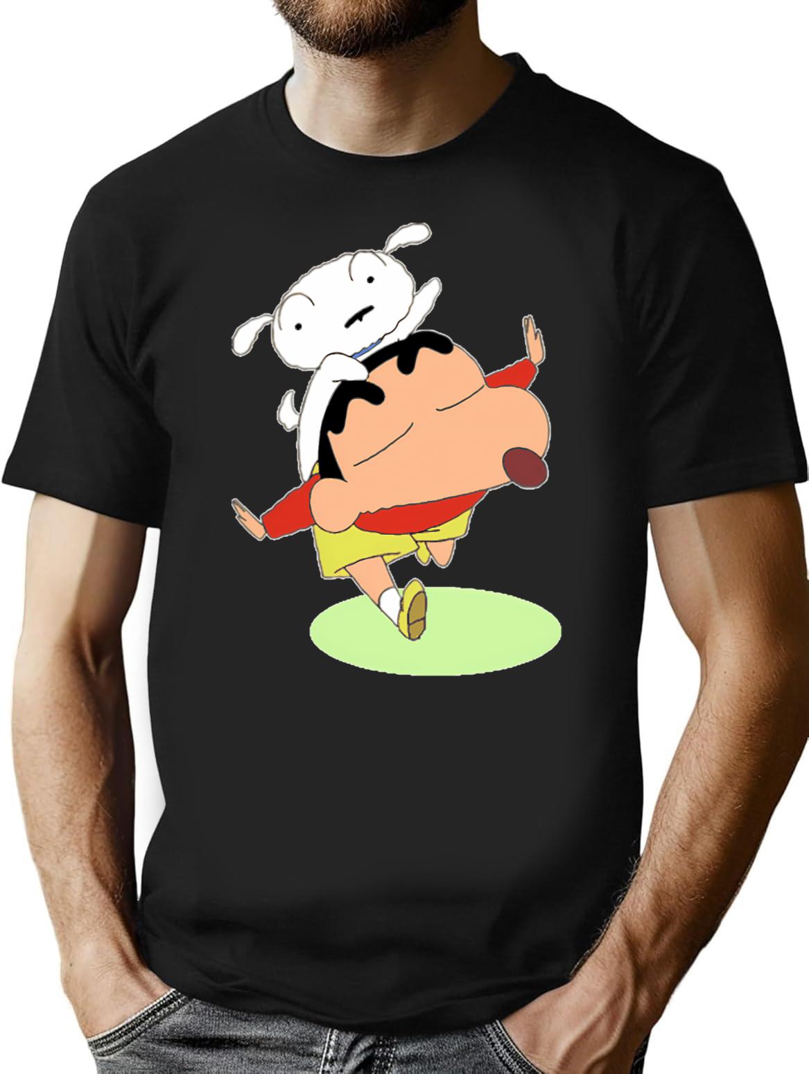 Shin Chan With Shiro T-Shirt for Men & Women, T-Shirts Graphic Tee - Black
