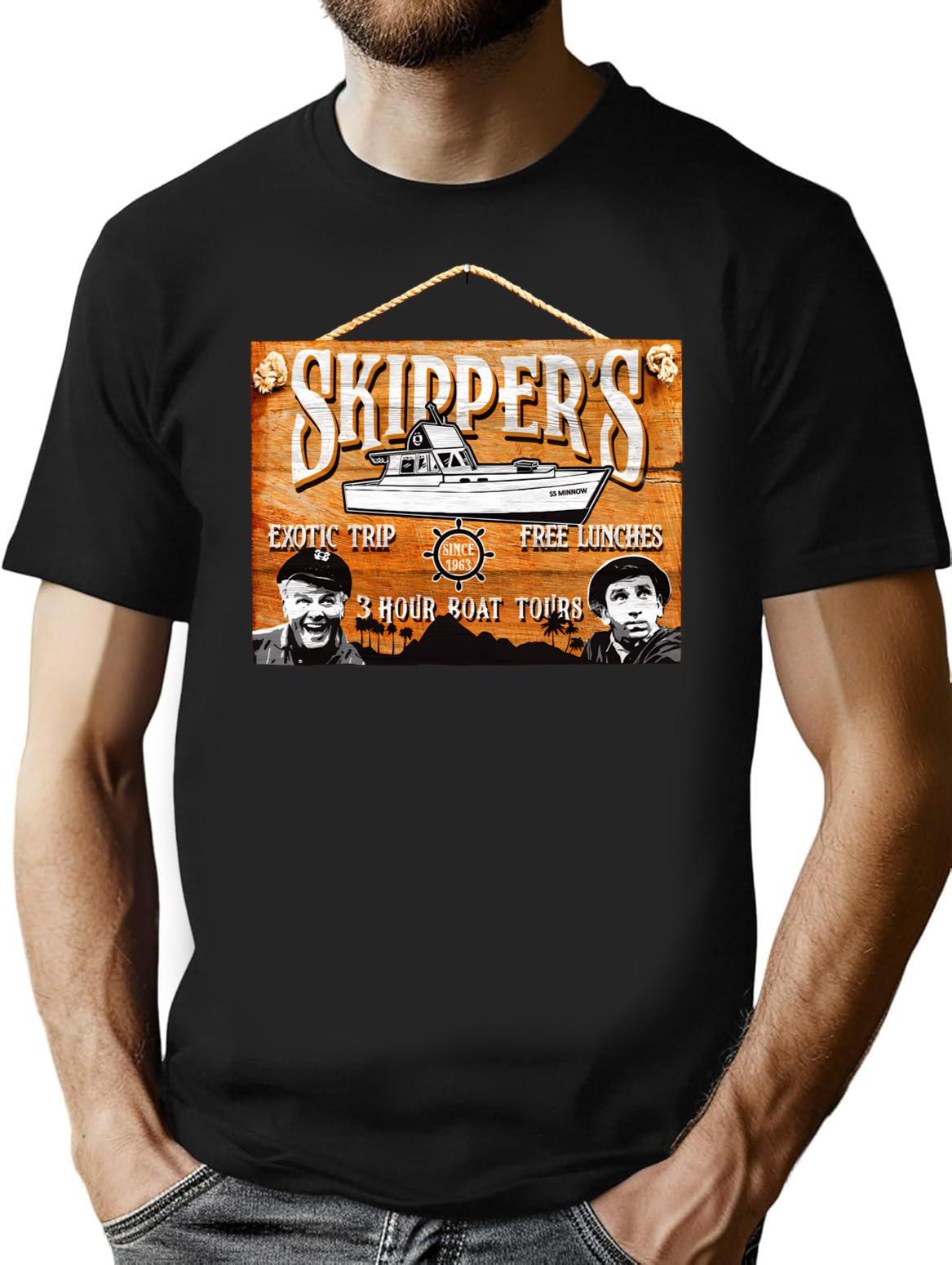 Skipper Gilligan'S Island Wooden Sign Premium Heavyweight Cotton T-Shirt - Black