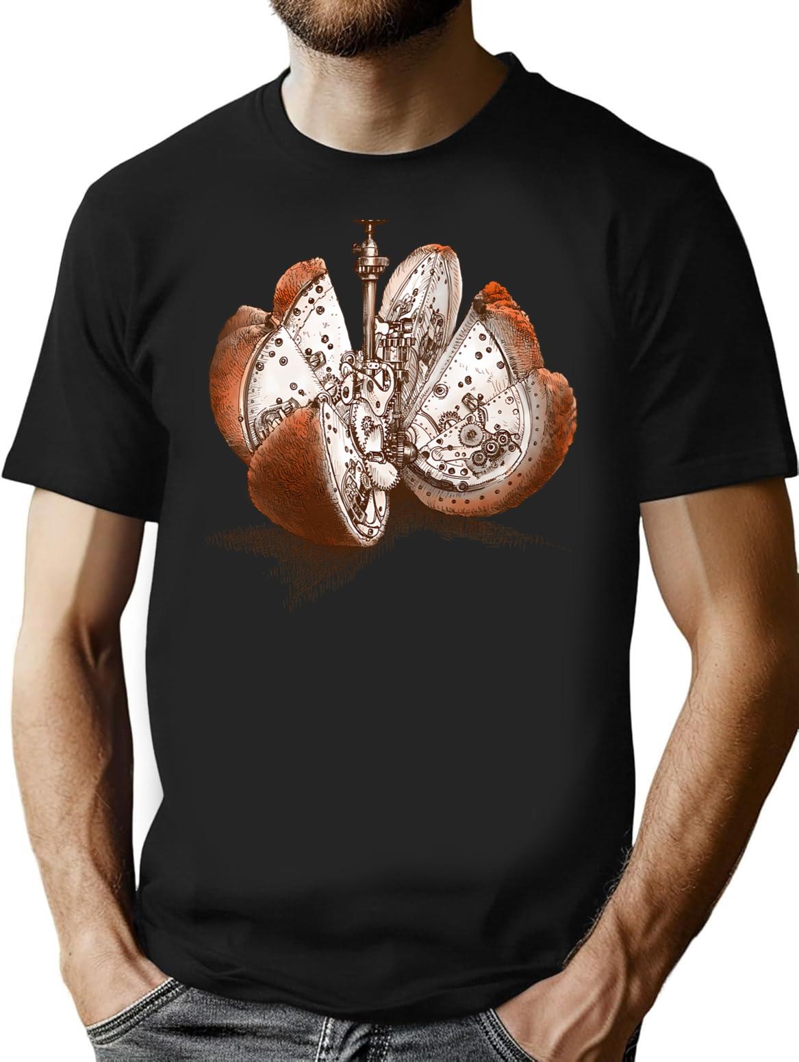 Steampunk Orange (Colour Option) T-Shirt for Men & Women, T-Shirts Graphic Tee - Black
