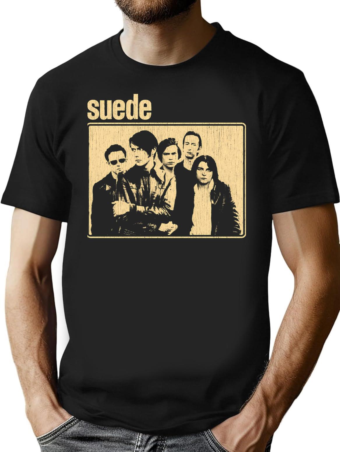 Suede Distressed Vintage Style 90S T-Shirt for Men & Women, T-Shirts Graphic Tee - Black