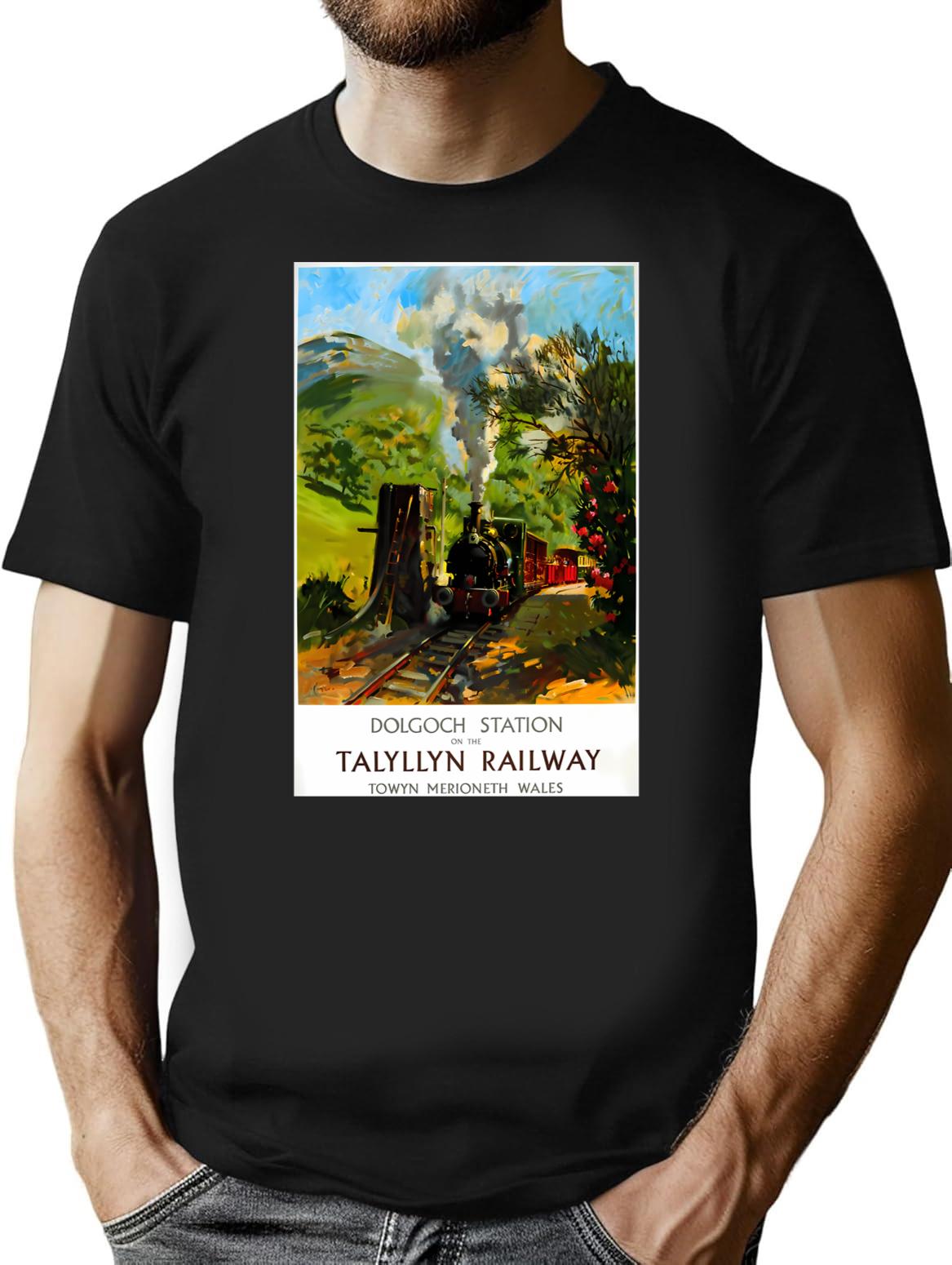 Talyllyn Railway Vintage Travel Poster T-Shirt for Men & Women, T-Shirts Graphic Tee - Black