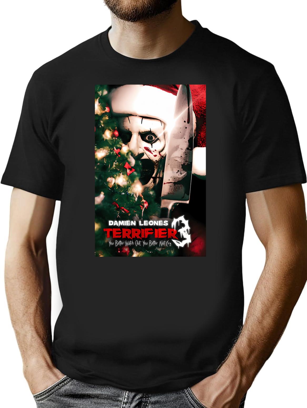 Terrifier 3 Christmas Clown T-Shirt for Men & Women, T-Shirts Graphic Tee - Black
