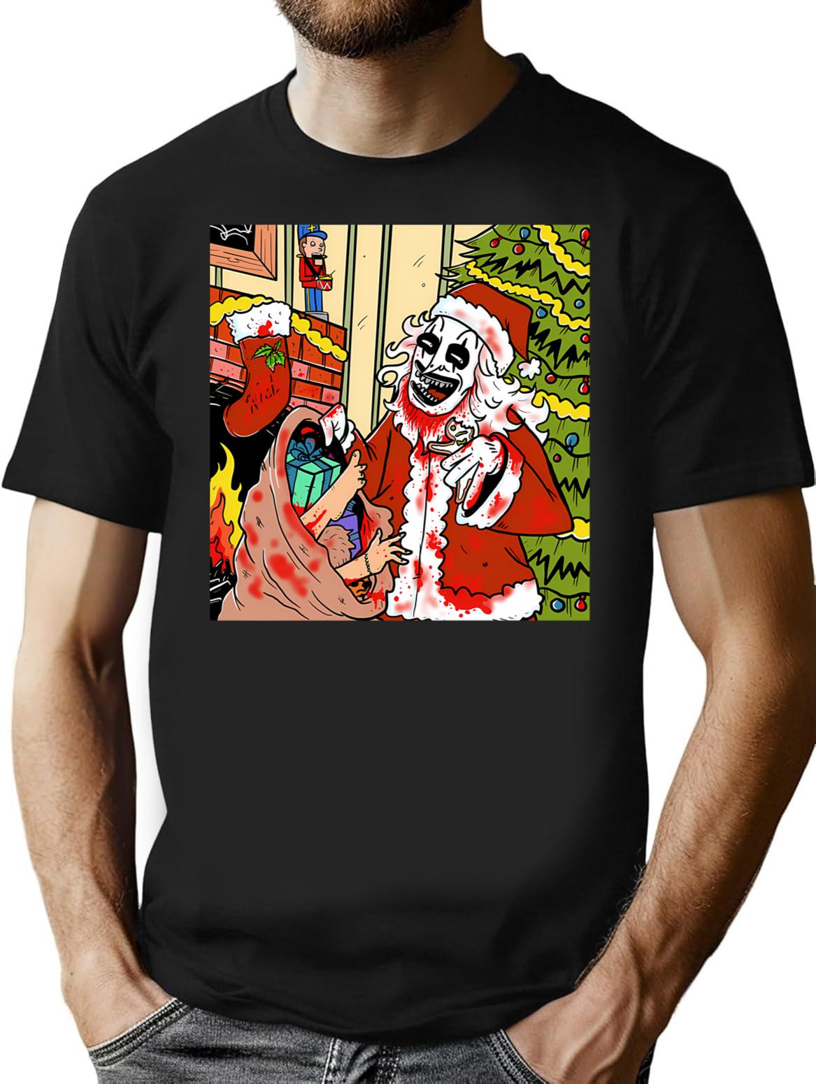 Terrifier 3 Christmas Fan Art T-Shirt for Men & Women, T-Shirts Graphic Tee - Black