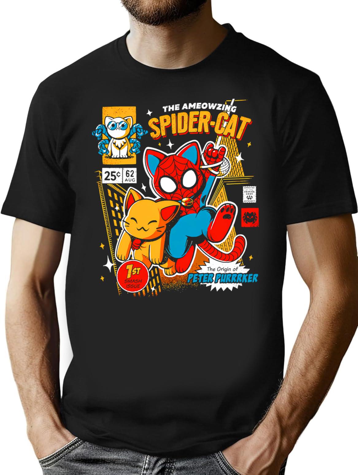 The Ameozing Spider Cat Tshirt - Spider Cat Hoodies - Spider Cat T-Shirt for Men & Women, T-Shirts Graphic Tee - Black