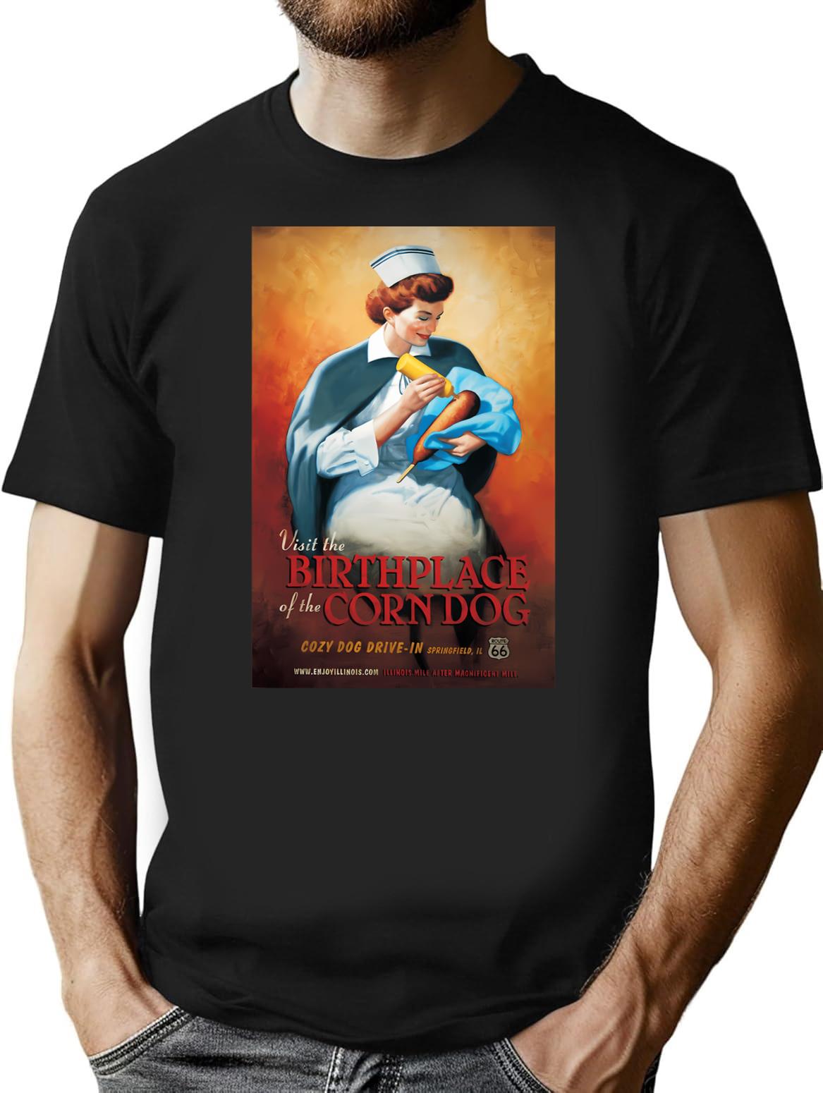 The Birthplace Of Corn Dog T-Shirt for Men & Women, T-Shirts Graphic Tee - Black