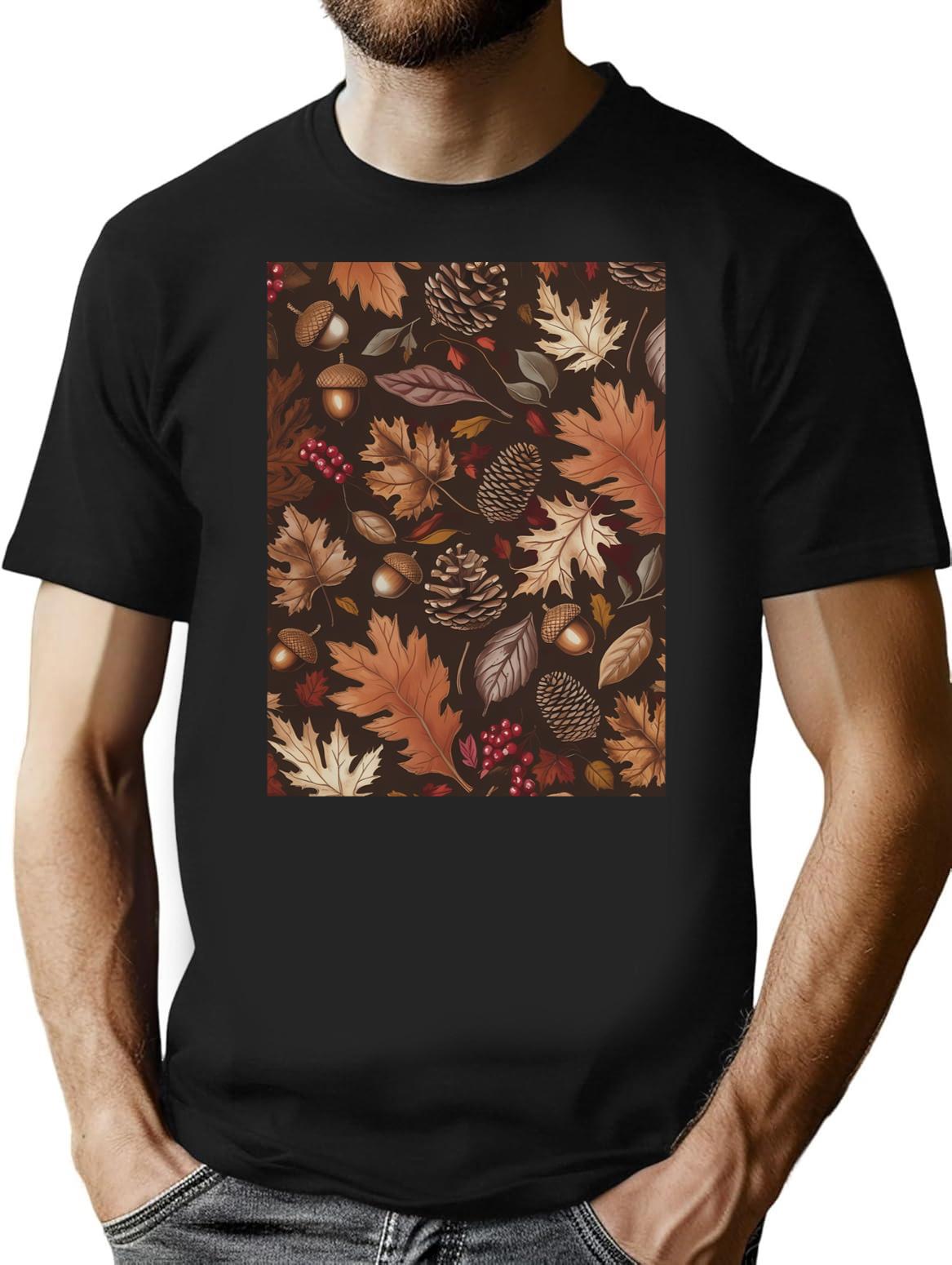 Timeless Autumn Nature Pattern T-Shirt for Men & Women, T-Shirts Graphic Tee - Black