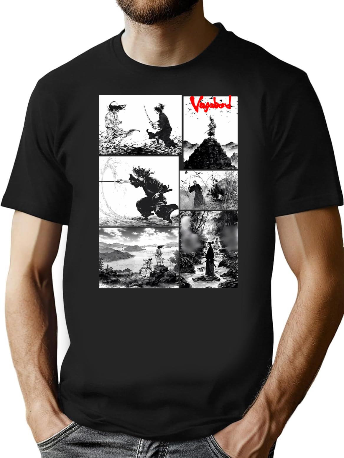 Vagabond Manga T-Shirt for Men & Women, T-Shirts Graphic Tee - Black