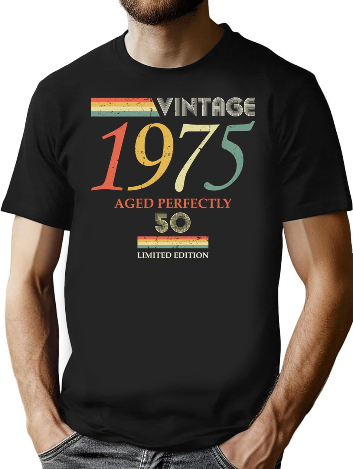 Vintage 1975 50Th Birthday Aged Perfectly Gift T-Shirt for Men & Women, T-Shirts Graphic Tee - Black