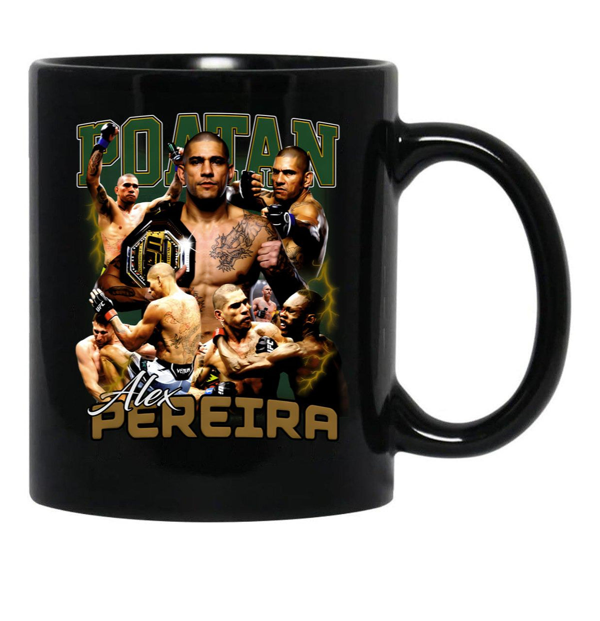 Vintage Alex Pereira Retro 90S Boxer Bootleg Graphic Style Black Coffee Mug, Gift Coffee Mug - Black