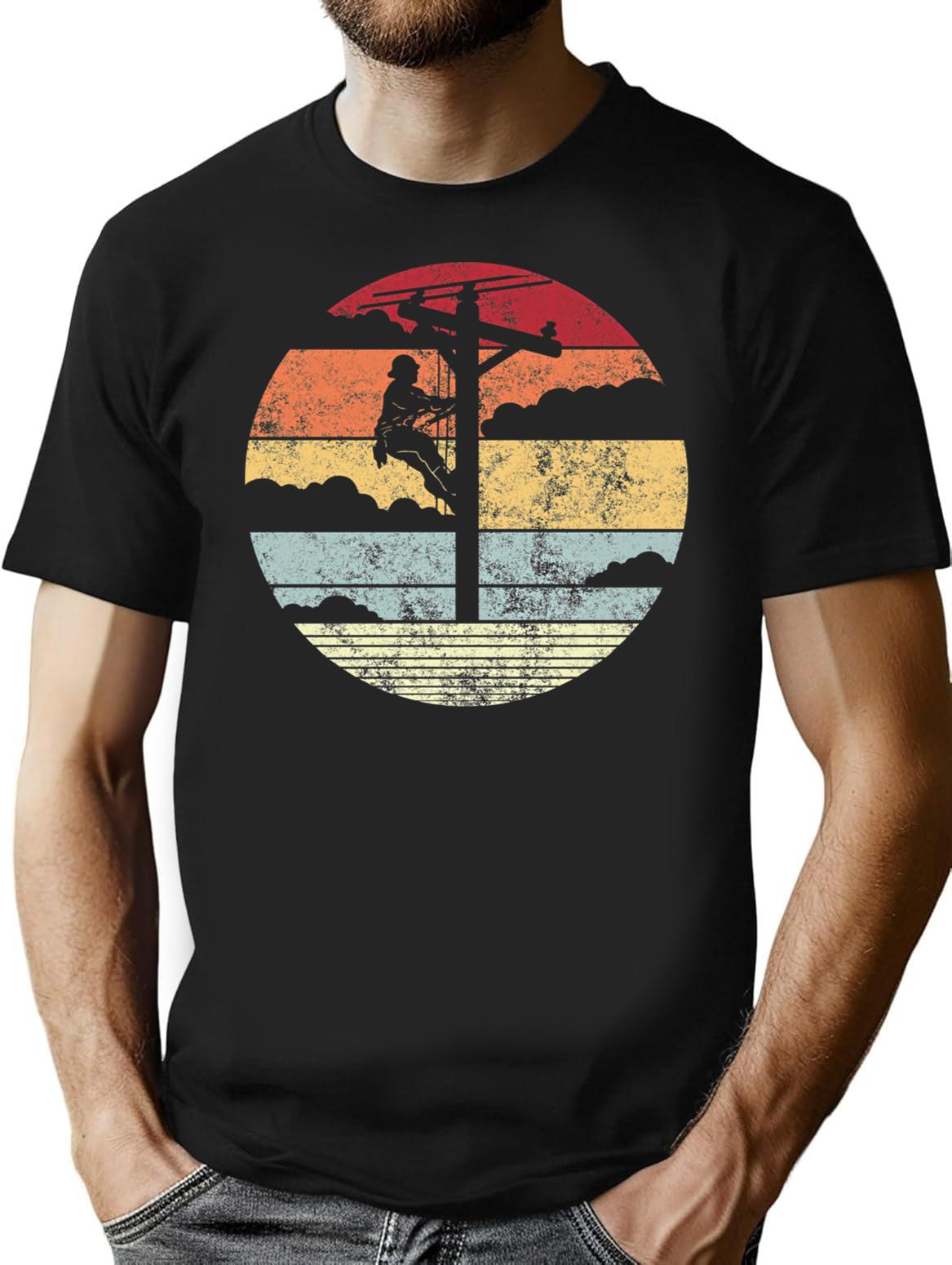Vintage Retro Lineman Line Worker Utility Pole Funny Lineman T-Shirt for Men & Women, T-Shirts Graphic Tee - Black