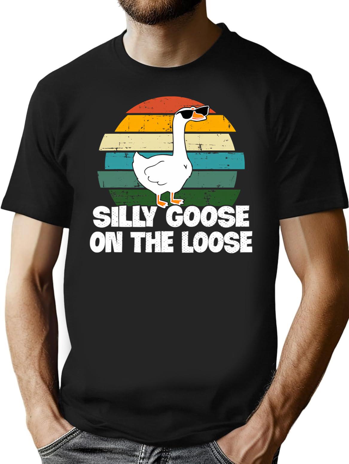 Vintage Silly Goose On The Loose Funny T-Shirt for Men & Women, T-Shirts Graphic Tee - Black