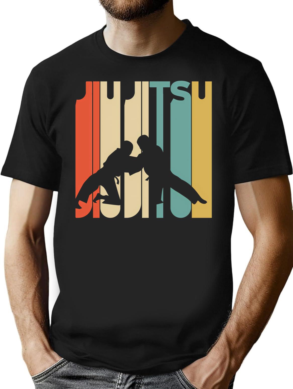 Vintage Style Jiu Jitsu Silhouette Shirt T-Shirt for Men & Women, T-Shirts Graphic Tee - Black