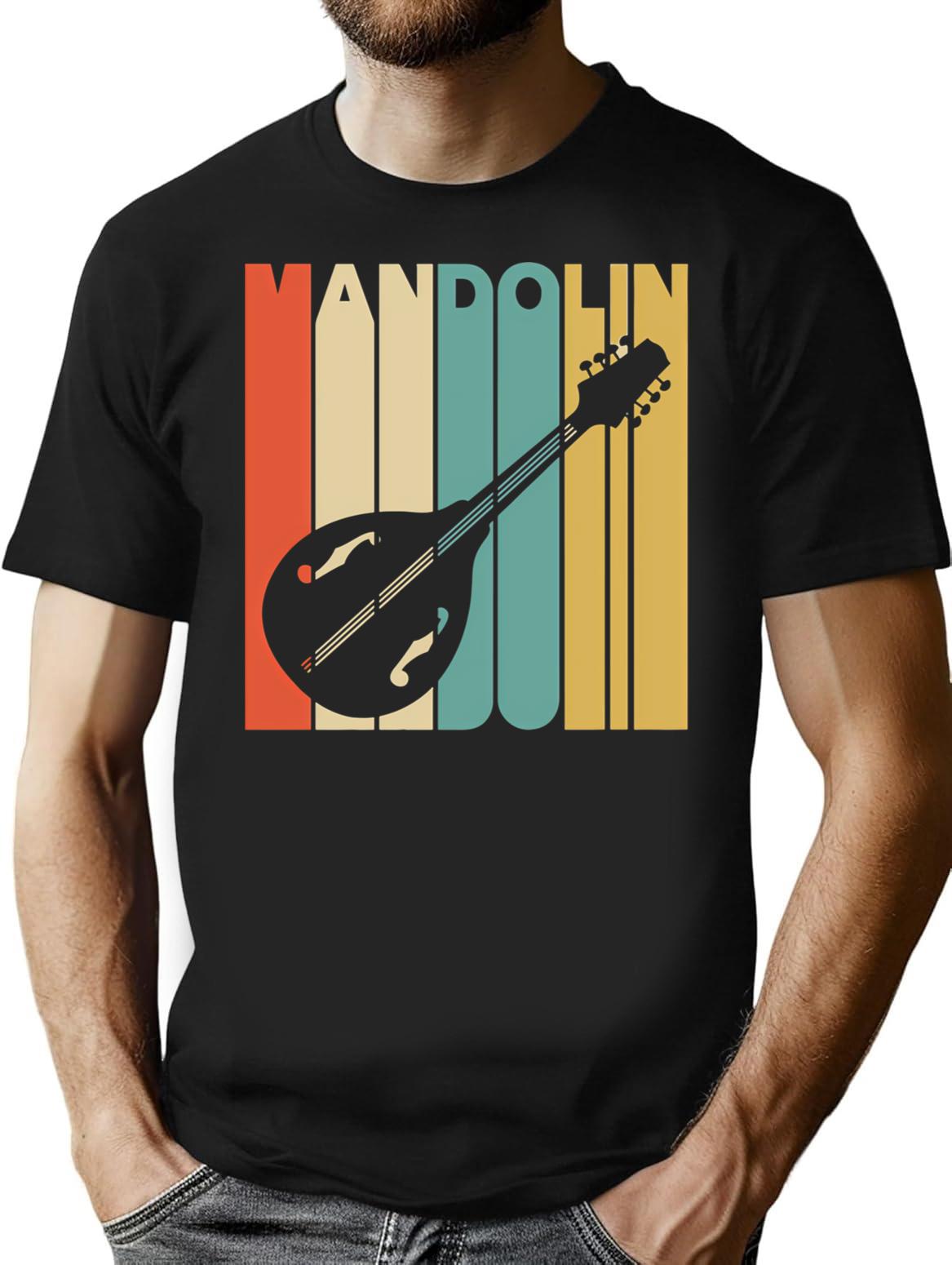 Vintage Style Mandolin Silhouette Shirt T-Shirt for Men & Women, T-Shirts Graphic Tee - Black