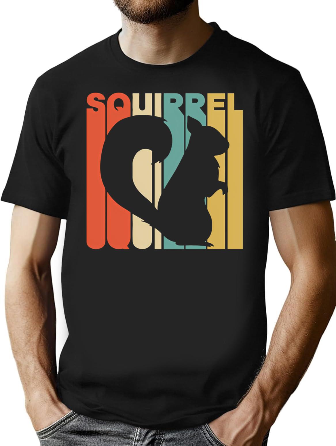 Vintage Style Squirrel Silhouette Shirt T-Shirt for Men & Women, T-Shirts Graphic Tee - Black