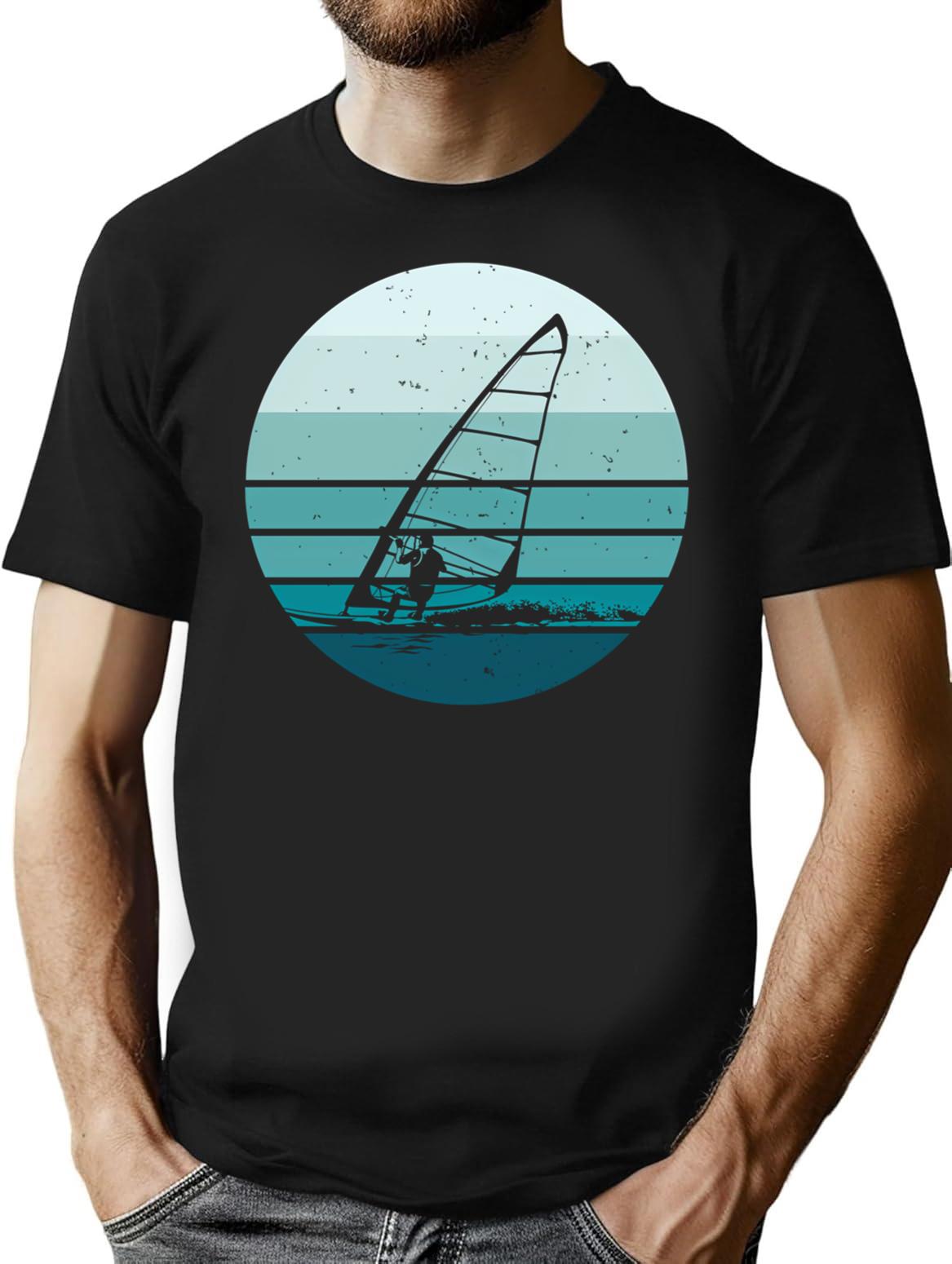 Windsurf Windsurfing - Vintage Style Blue Sun T-Shirt for Men & Women, T-Shirts Graphic Tee - Black
