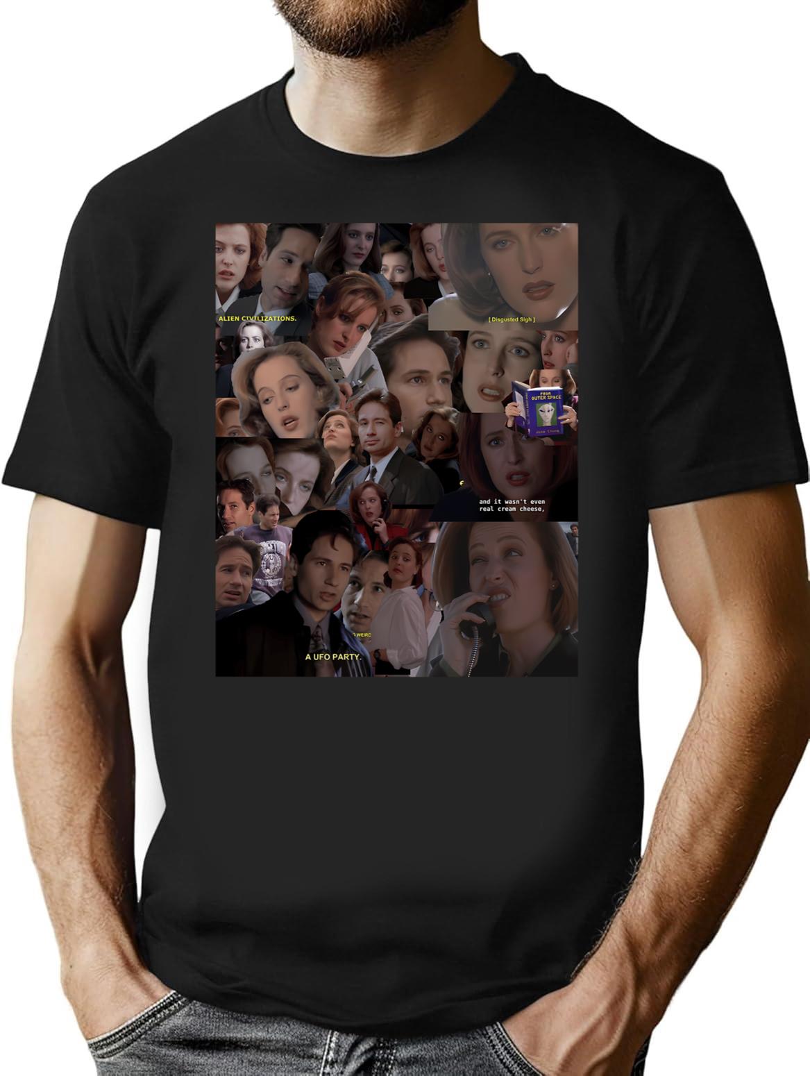 X-Files Mulder And Scully Collage T-Shirt for Men & Women, T-Shirts Graphic Tee - Black