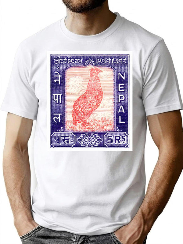 1960 Nepal Satyr Tragopan Postage Stamp T-Shirt for Men & Women, T-Shirts Graphic Tee - White