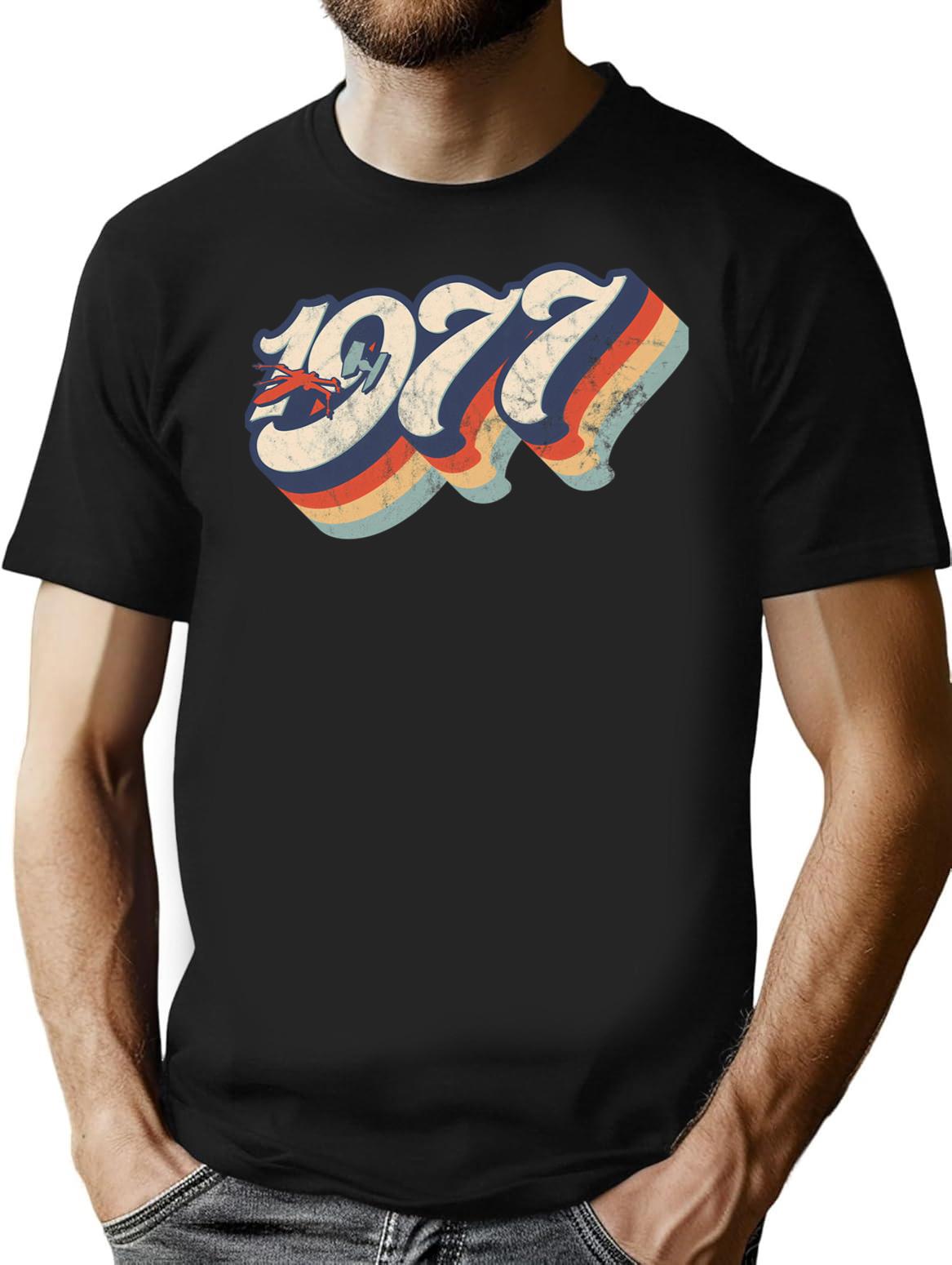 1977 Retro Dog Fight T-Shirt for Men & Women, T-Shirts Graphic Tee - Black