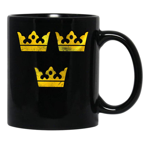 3 Three Crowns Tre Kronor Of Sweden Swedish Coat Of Arms Distressed Black Coffee Mug, Gift Coffee Mug - Black