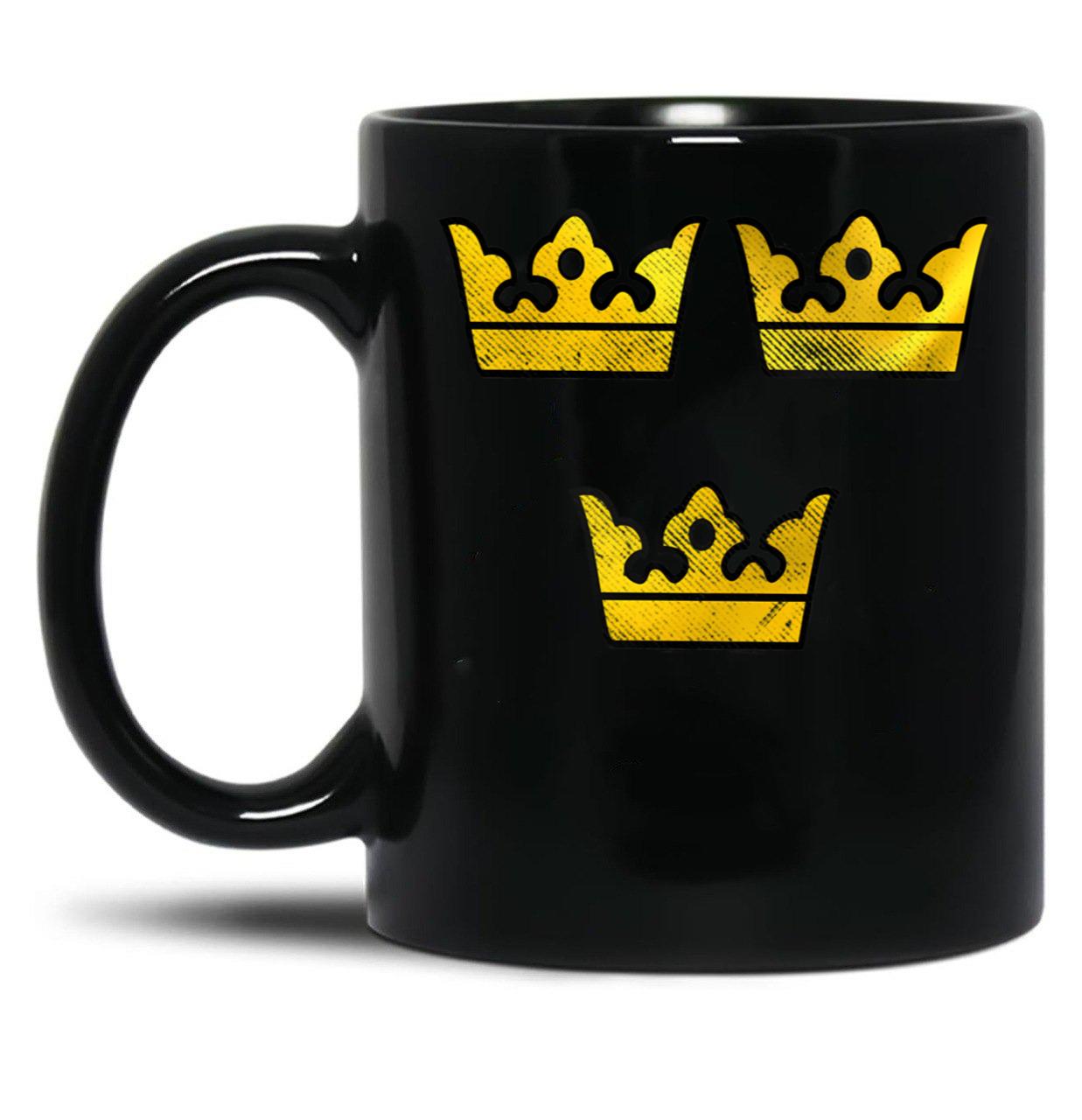 3 Three Crowns Tre Kronor Of Sweden Swedish Coat Of Arms Distressed Black Coffee Mug, Gift Coffee Mug