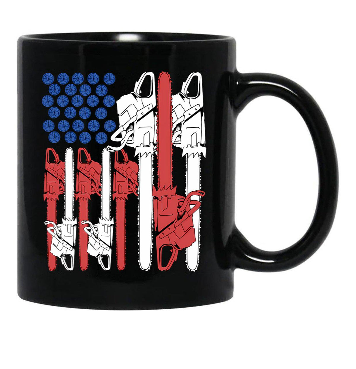 4Th Of July Arborist Shirt Men Tree Climber Dad Chainsaw Black Coffee Mug, Gift Coffee Mug - Black