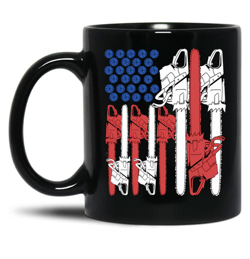 4Th Of July Arborist Shirt Men Tree Climber Dad Chainsaw Black Coffee Mug, Gift Coffee Mug - Black