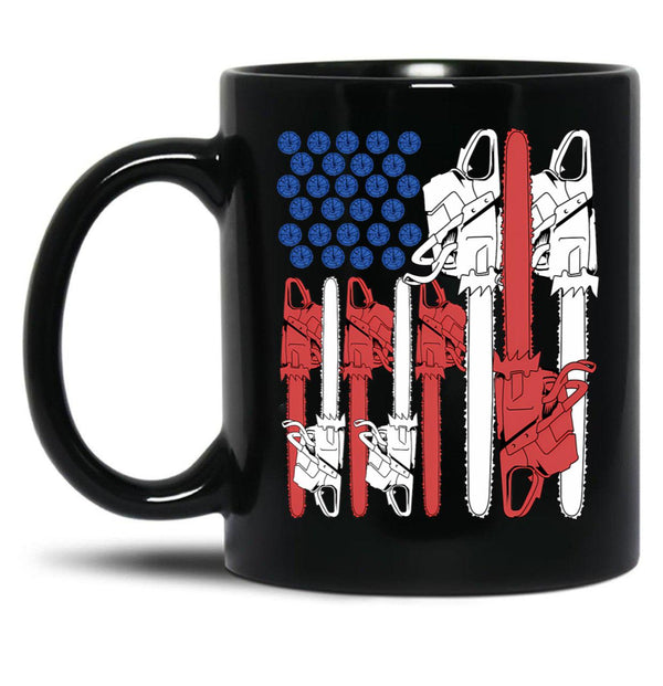 4Th Of July Arborist Shirt Men Tree Climber Dad Chainsaw Black Coffee Mug, Gift Coffee Mug - Black