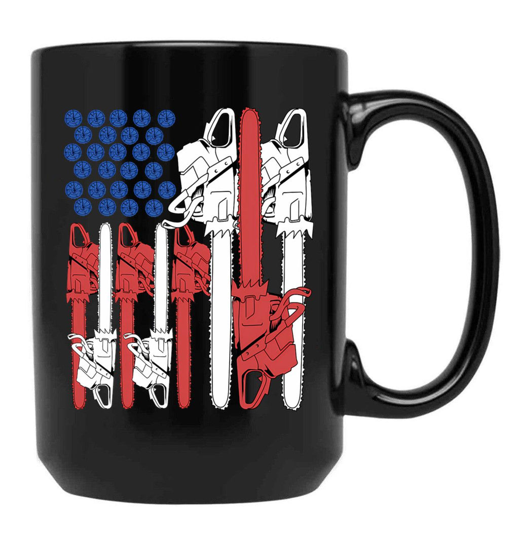 4Th Of July Arborist Shirt Men Tree Climber Dad Chainsaw Black Coffee Mug, Gift Coffee Mug