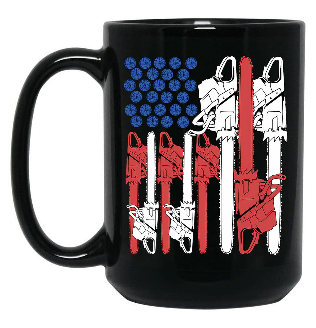 4Th Of July Arborist Shirt Men Tree Climber Dad Chainsaw Black Coffee Mug, Gift Coffee Mug