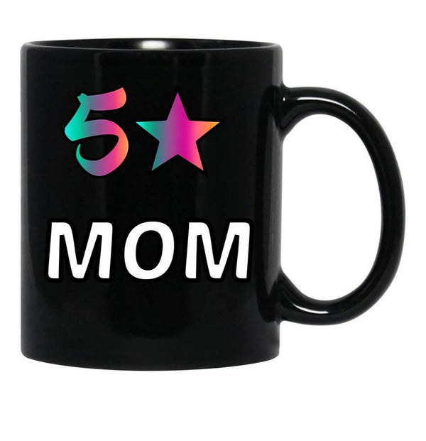 5 Star Mom Black Coffee Mug, Gift Coffee Mug - Black