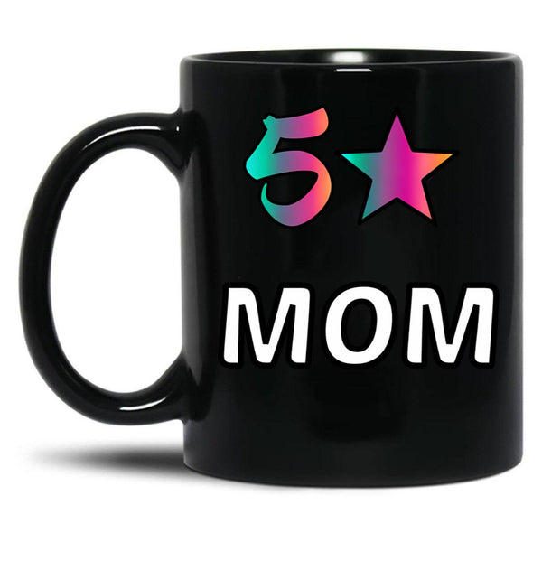 5 Star Mom Black Coffee Mug, Gift Coffee Mug - Black