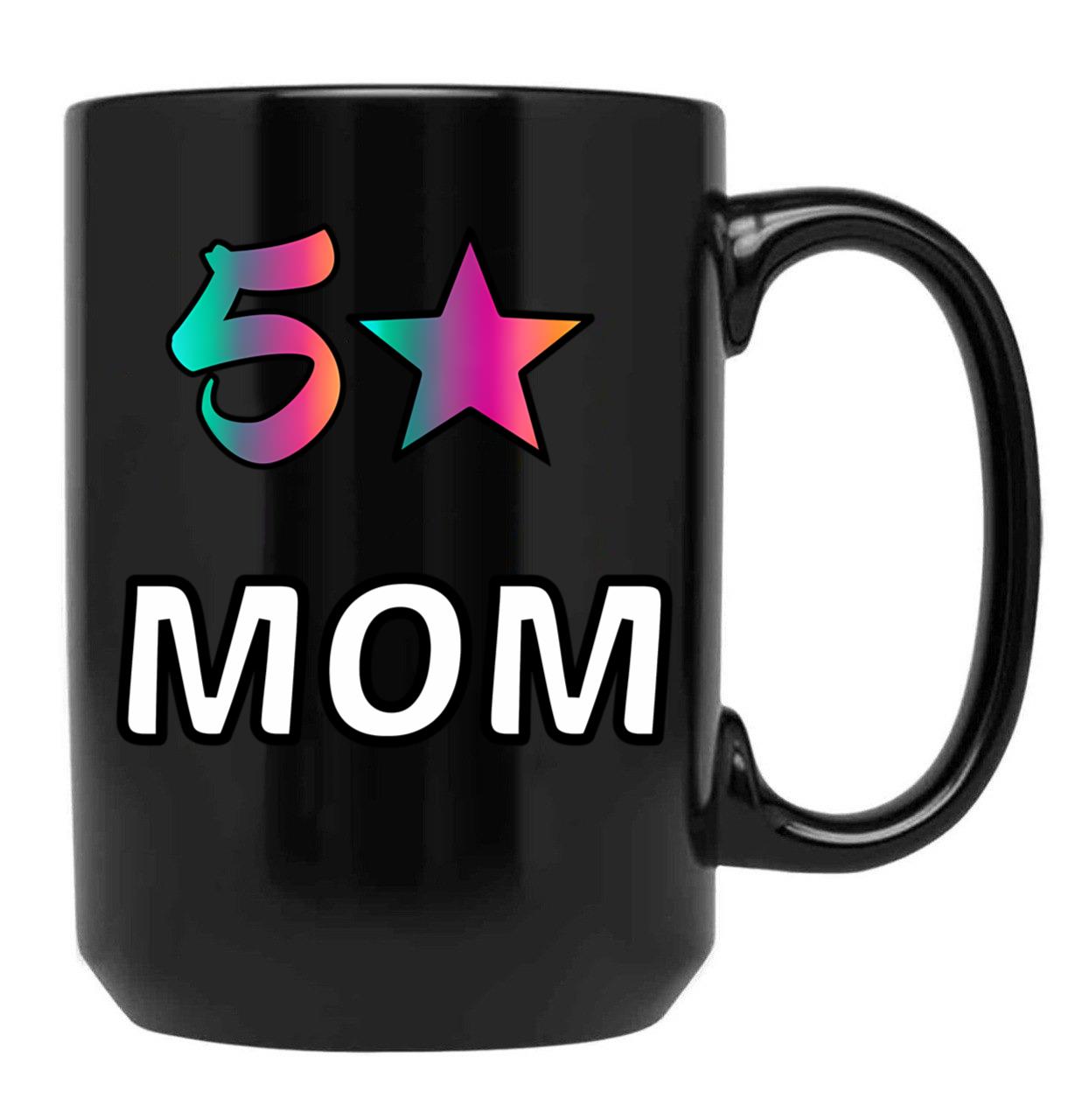5 Star Mom Black Coffee Mug, Gift Coffee Mug